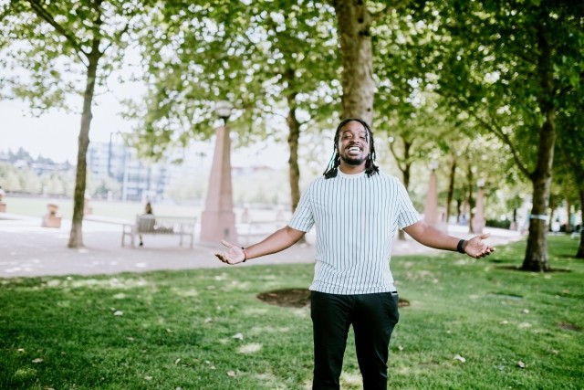 Joyful man at park