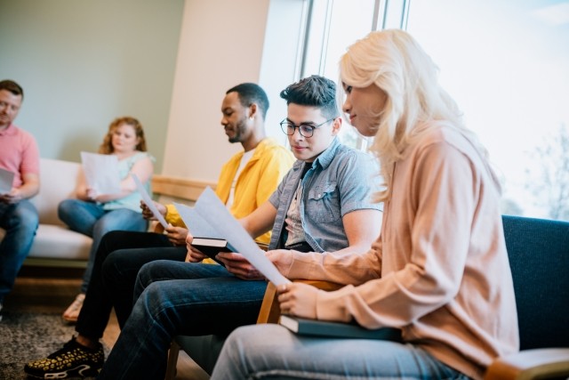 Patients in a group therapy environment