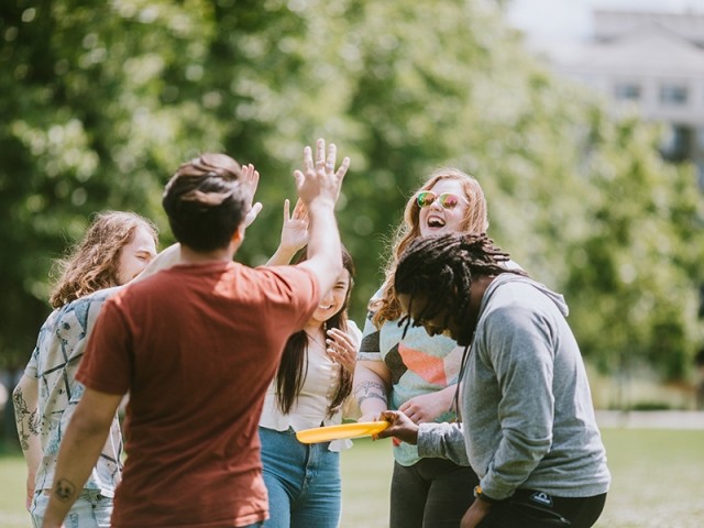 Group of friends together in a park