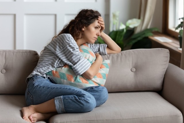 A woman on a couch
