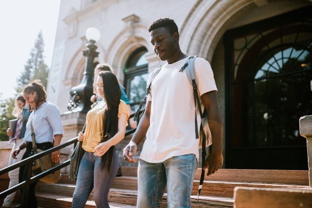 A group of college students on campus