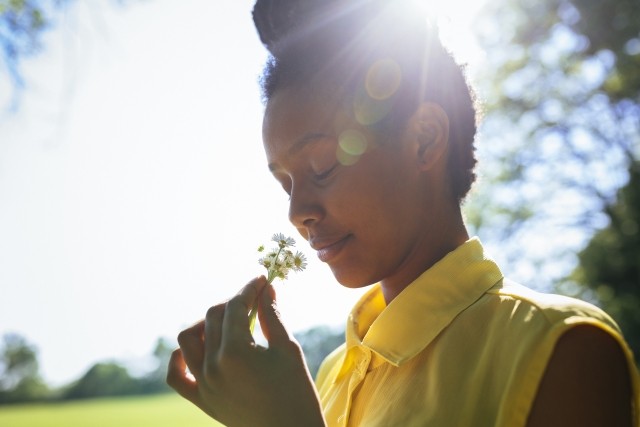 smelling flower